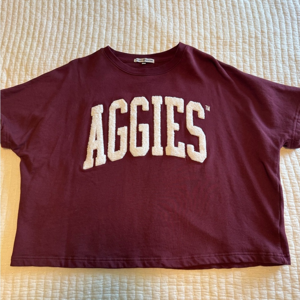 Aggies Maroon Cropped Knit Tee with White Letters